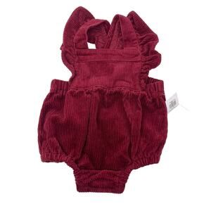 New Old Navy Baby Girl 0-3M Red Corduroy One Piece Ruffle Bubble Overall Holiday